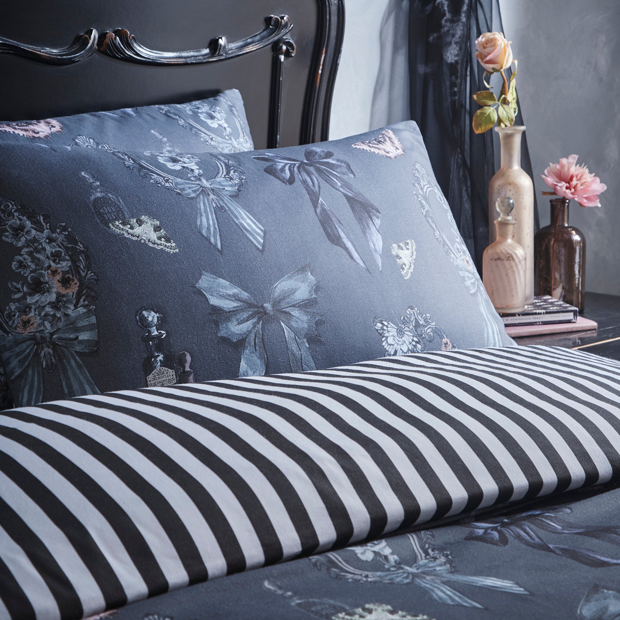 Bows Noir Halloween Duvet Cover Set in Grey - Duvet Cover Set - Fusion
