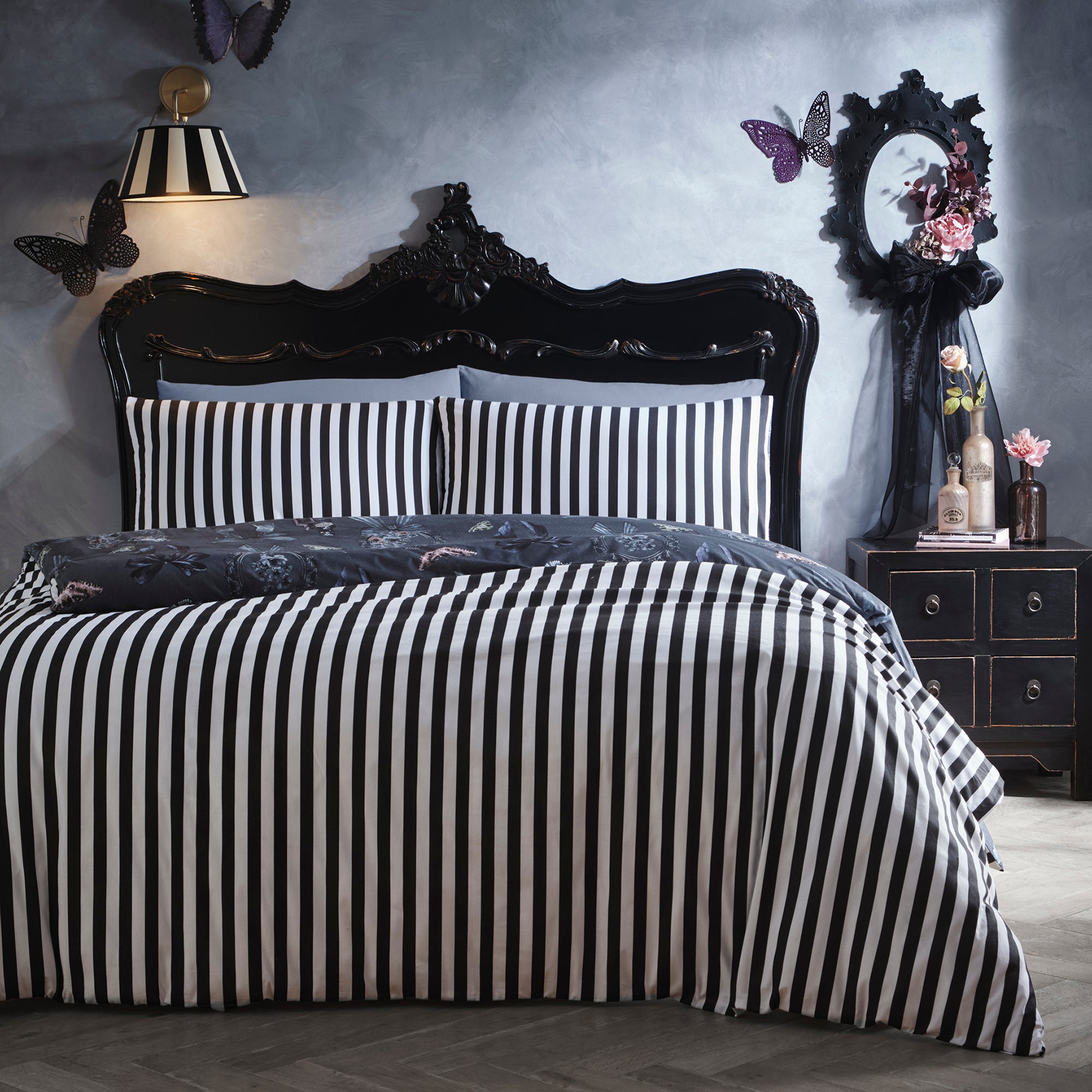 Bows Noir Halloween Duvet Cover Set in Grey - Duvet Cover Set - Fusion