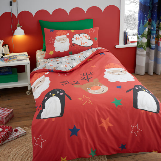 Ho Ho Ho Christmas Duvet Cover Set in Red