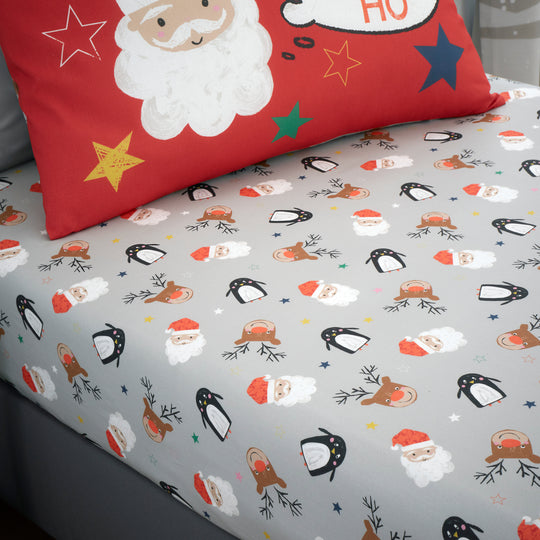 Ho Ho Ho Christmas 25cm Deep Fitted Bed Sheet in Red