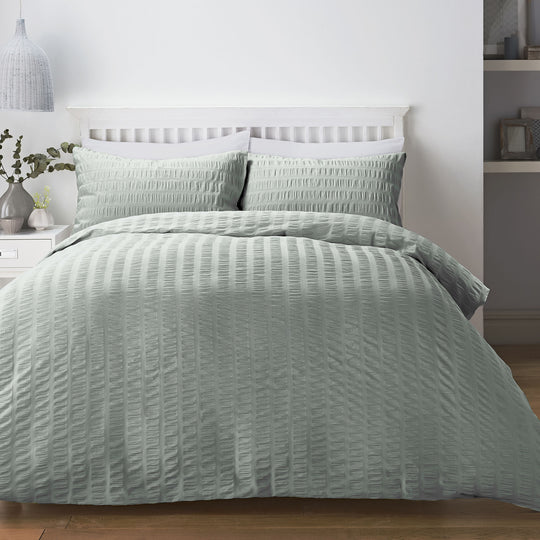 Honley Seersucker Duvet Cover Set in Duck Egg