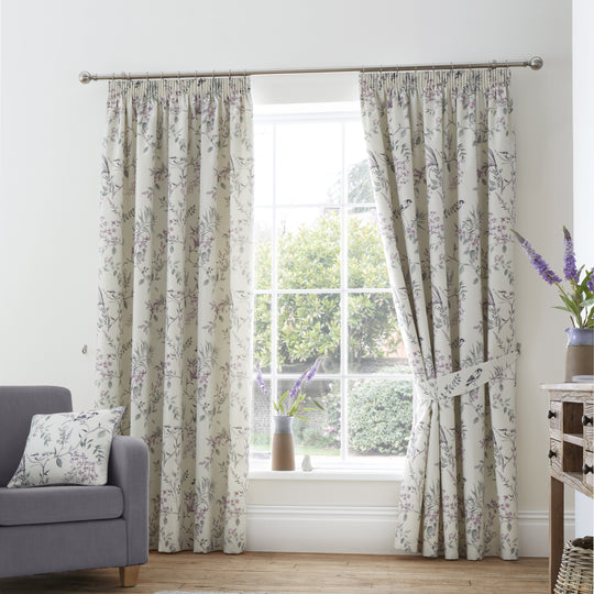 Jazmine Pencil Pleat Curtains in Heather