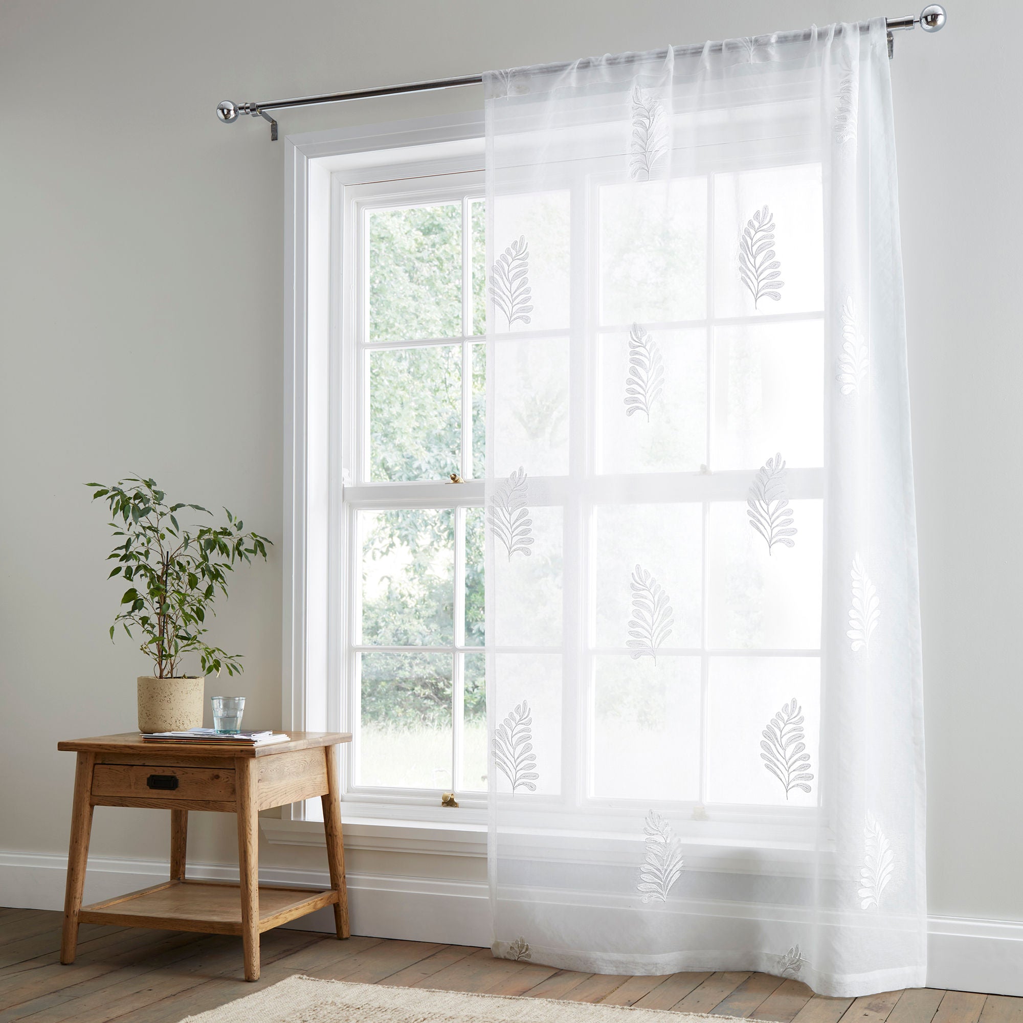 Leaf Embroidery Voile Panel in White - Voile Panel - Appletree