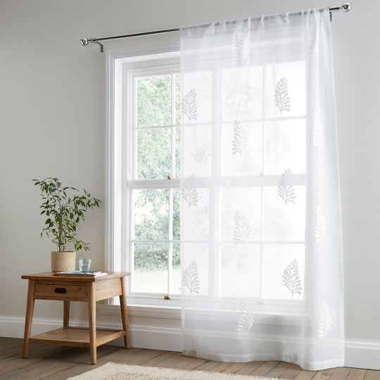 Leaf Embroidery Voile Panel in White
