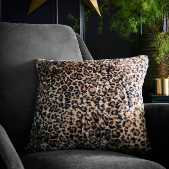 Leopard Faux Fur Cushion in Natural 43 x 43cm