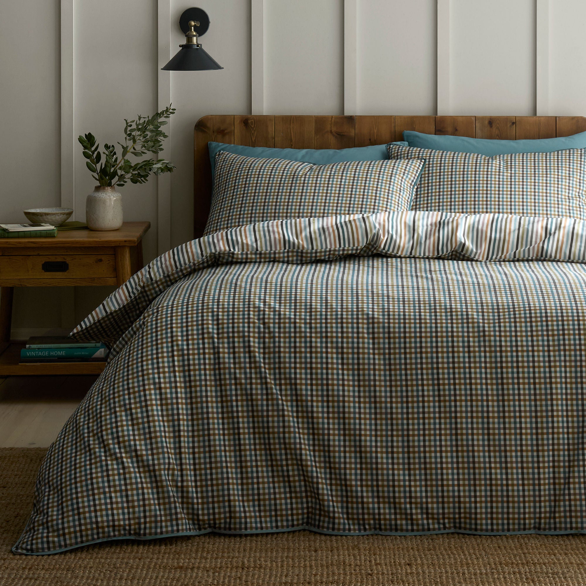 Micro Check Duvet Cover Set in Green - Duvet Cover Set - Appletree Loft