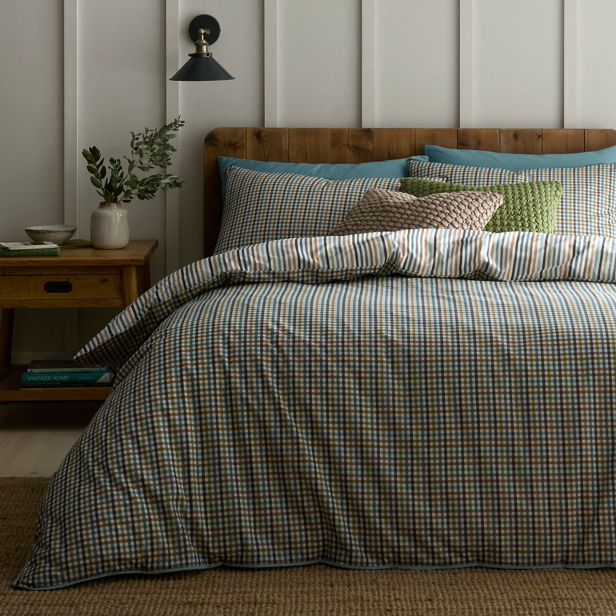 Micro Check Duvet Cover Set in Green - Duvet Cover Set - Appletree Loft