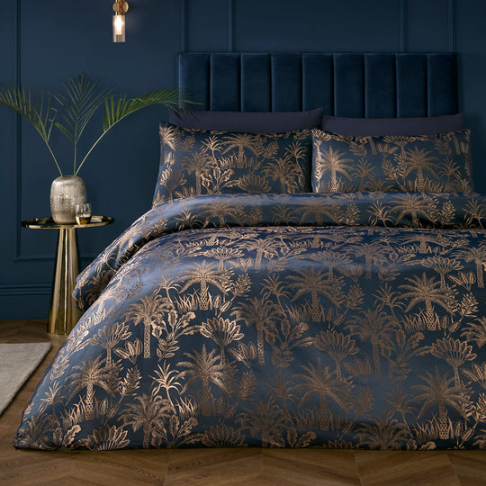 Midnight Palm Duvet Cover Set in Navy