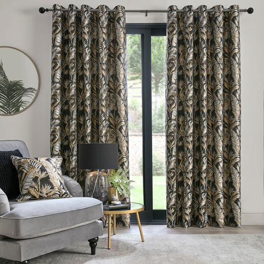 Paradise Palm Eyelet Curtains in Black