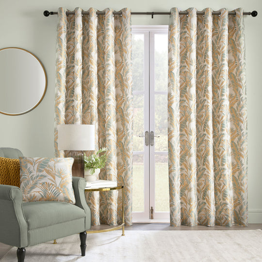 Paradise Palm Eyelet Curtains in Duck Egg