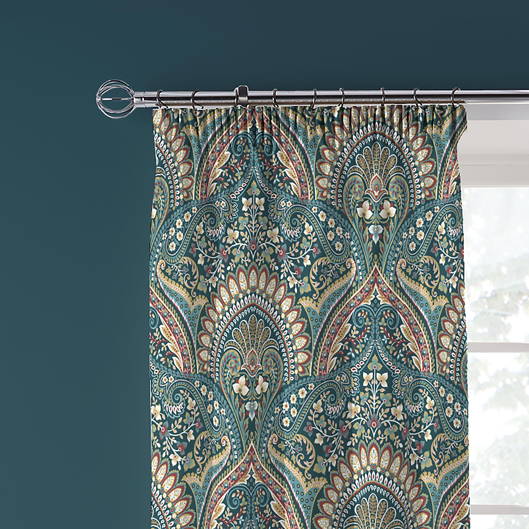Palais Pair of Pencil Pleat Curtains With Tie-Backs by Dreams & Drapes Design in Teal - Pair of Pencil Pleat Curtains With Tie-Backs - Dreams & Drapes Design