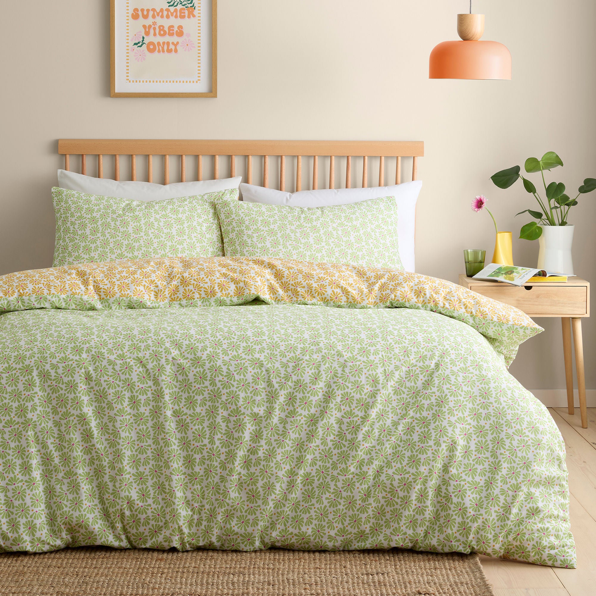 Retro Daisy Floral Duvet Cover Set in Yellow - Duvet Cover Set - Fusion