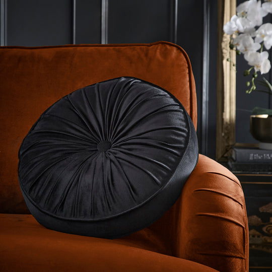 Round Pleat Round Cushion in Black 40cm