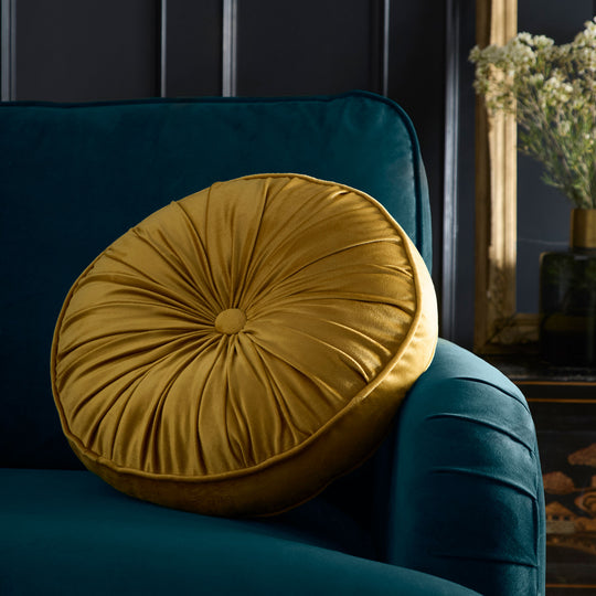 Round Pleat Round Cushion in Ochre 40cm