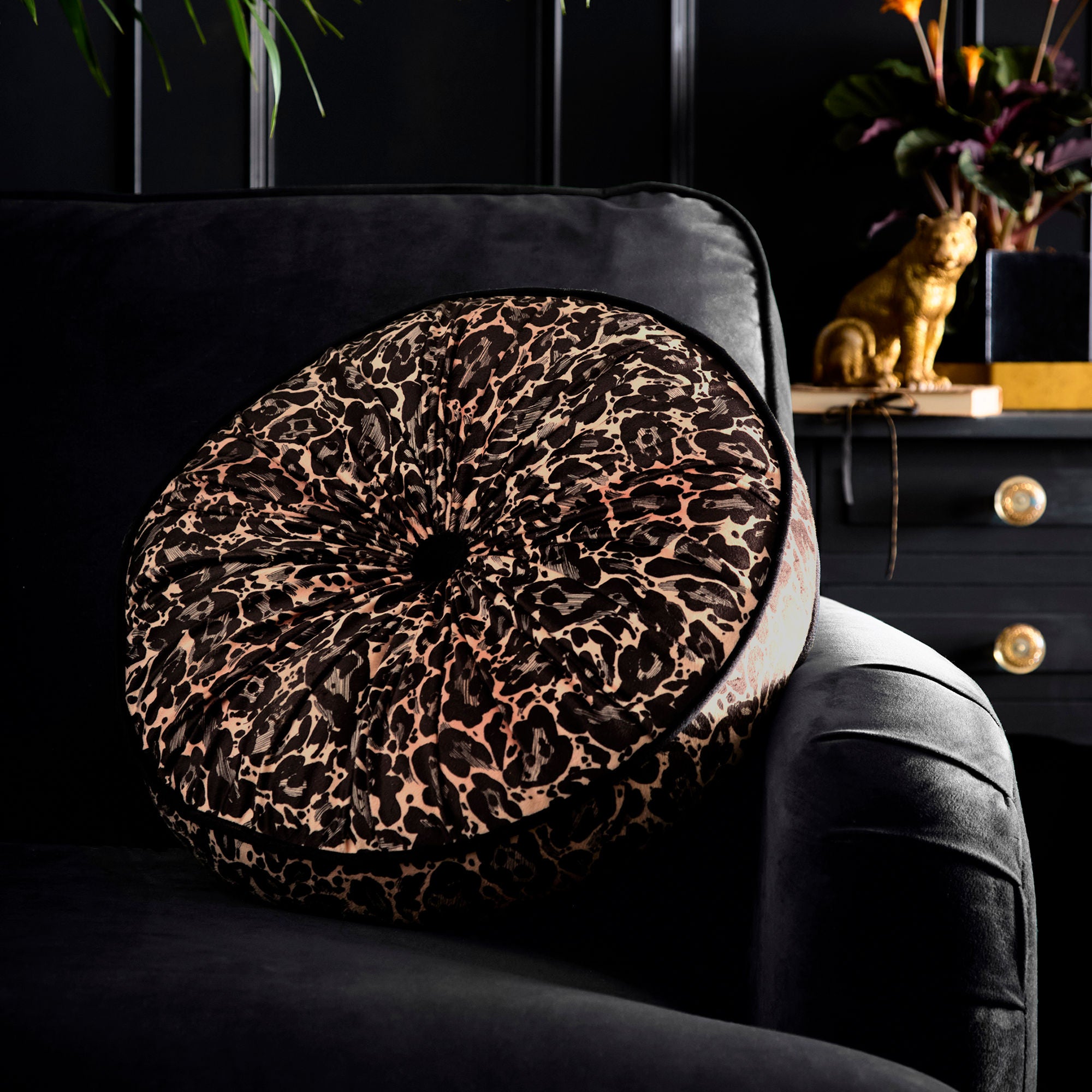 Roxy Round Pleat Round Cushion in Gold 40cm - Round Cushion - Laurence Llewelyn-Bowen