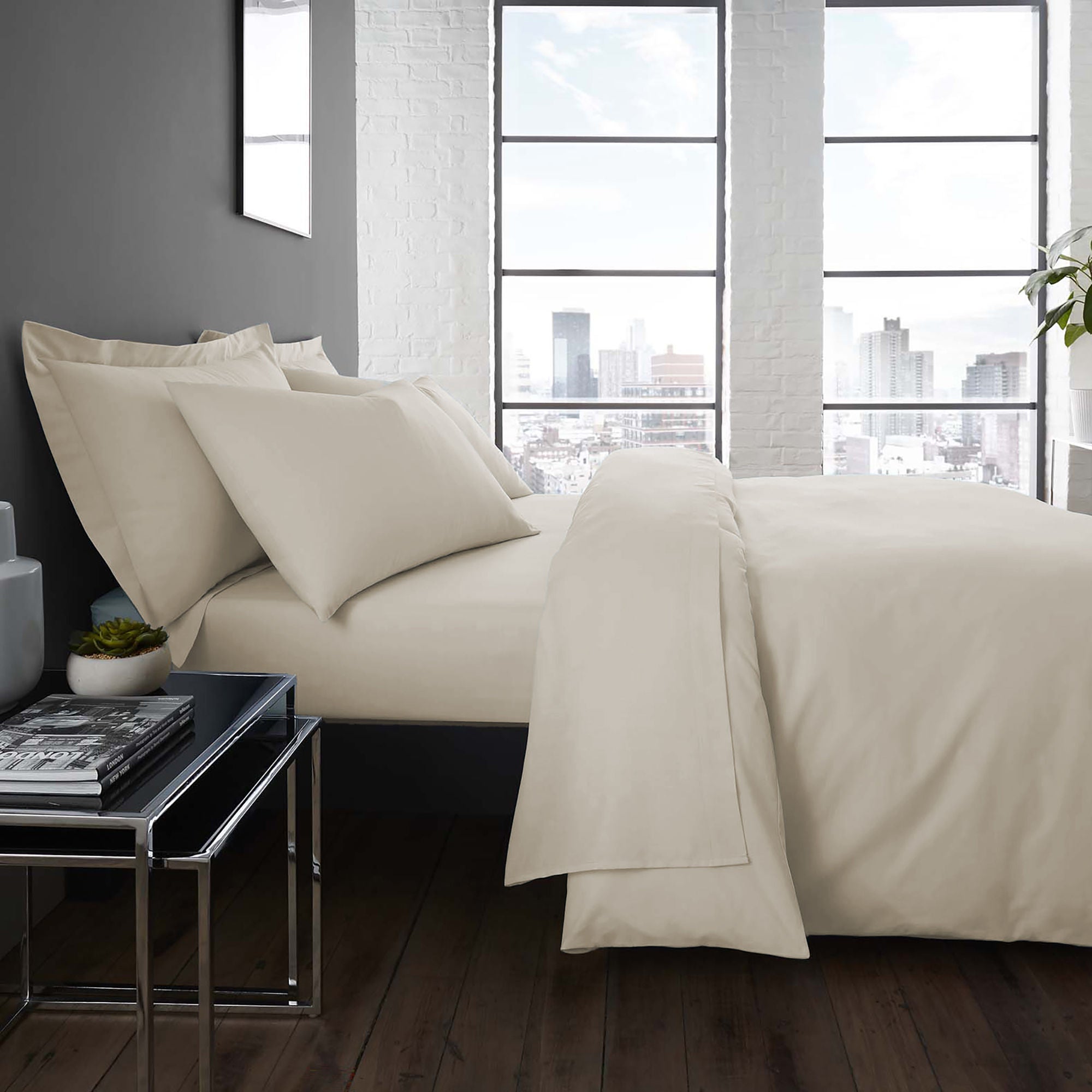 Plain Dye 32cm Fitted Bed Sheet by Serene in Natural - 32cm Fitted Bed Sheet - Serene