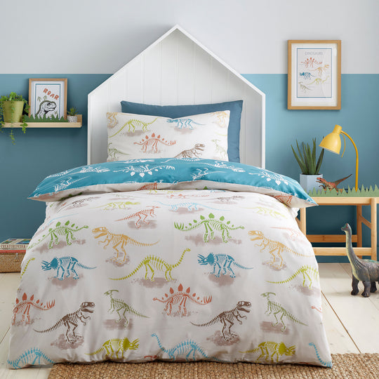 Skeleton Dino Duvet Cover Set in Natural