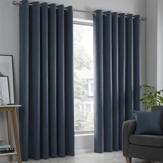 Strata Eyelet Curtains in Navy