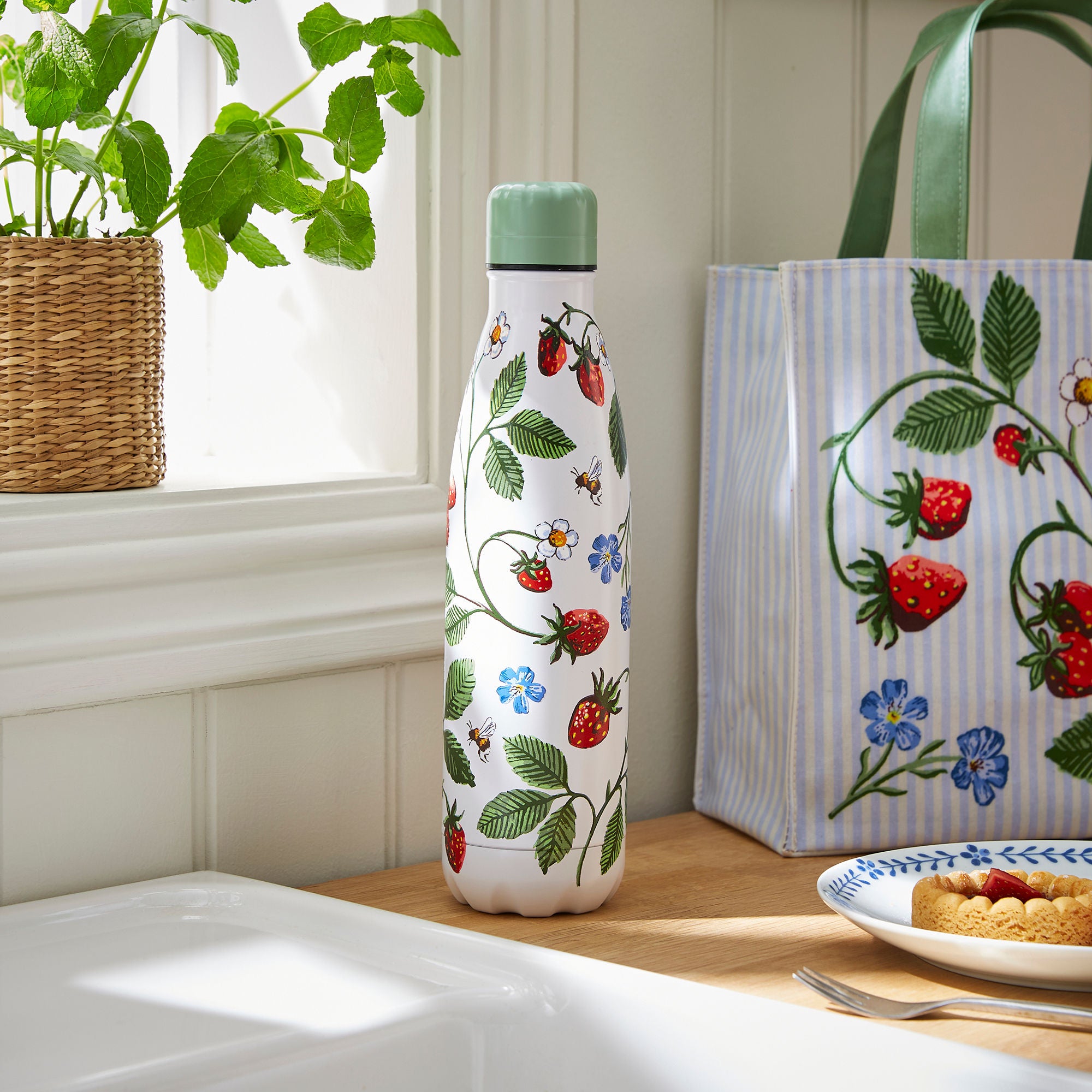 Strawberry Patch PVC Bag Small in Green - Bag - Ulster Weavers