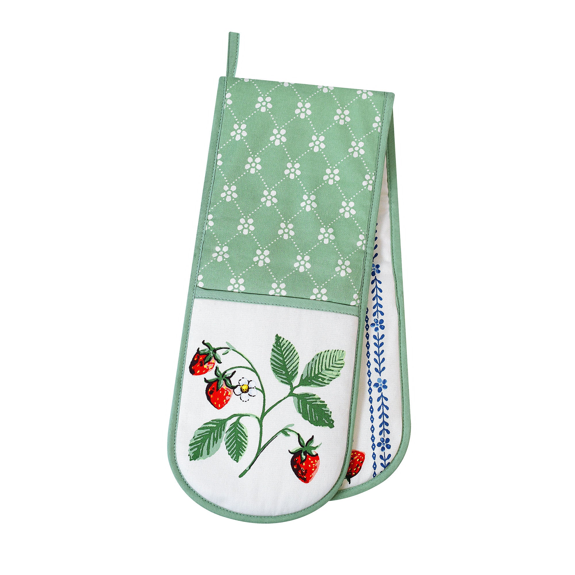Strawberry Patch Double Oven Glove in Green - Double Oven Glove - Ulster Weavers
