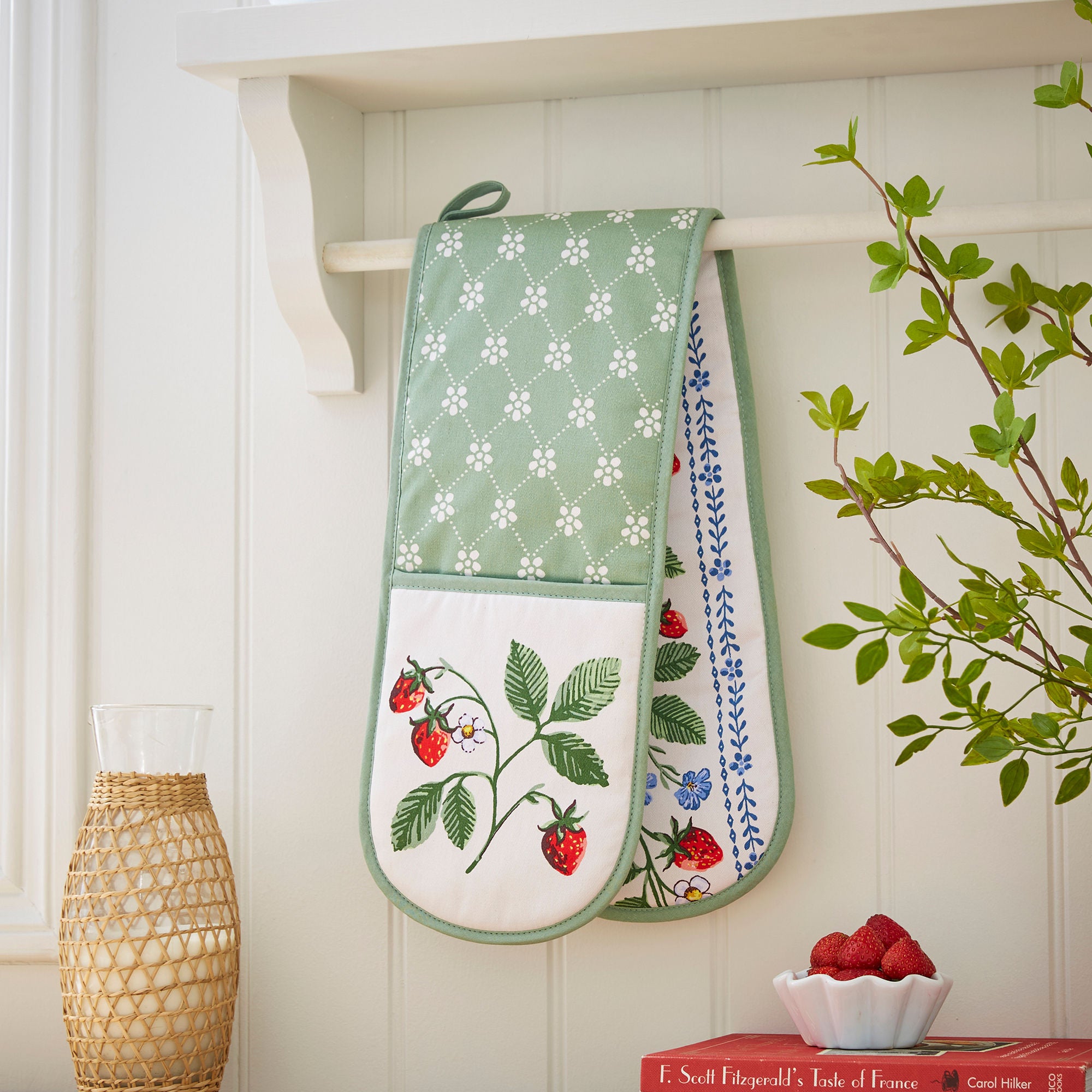 Strawberry Patch Double Oven Glove in Green - Double Oven Glove - Ulster Weavers