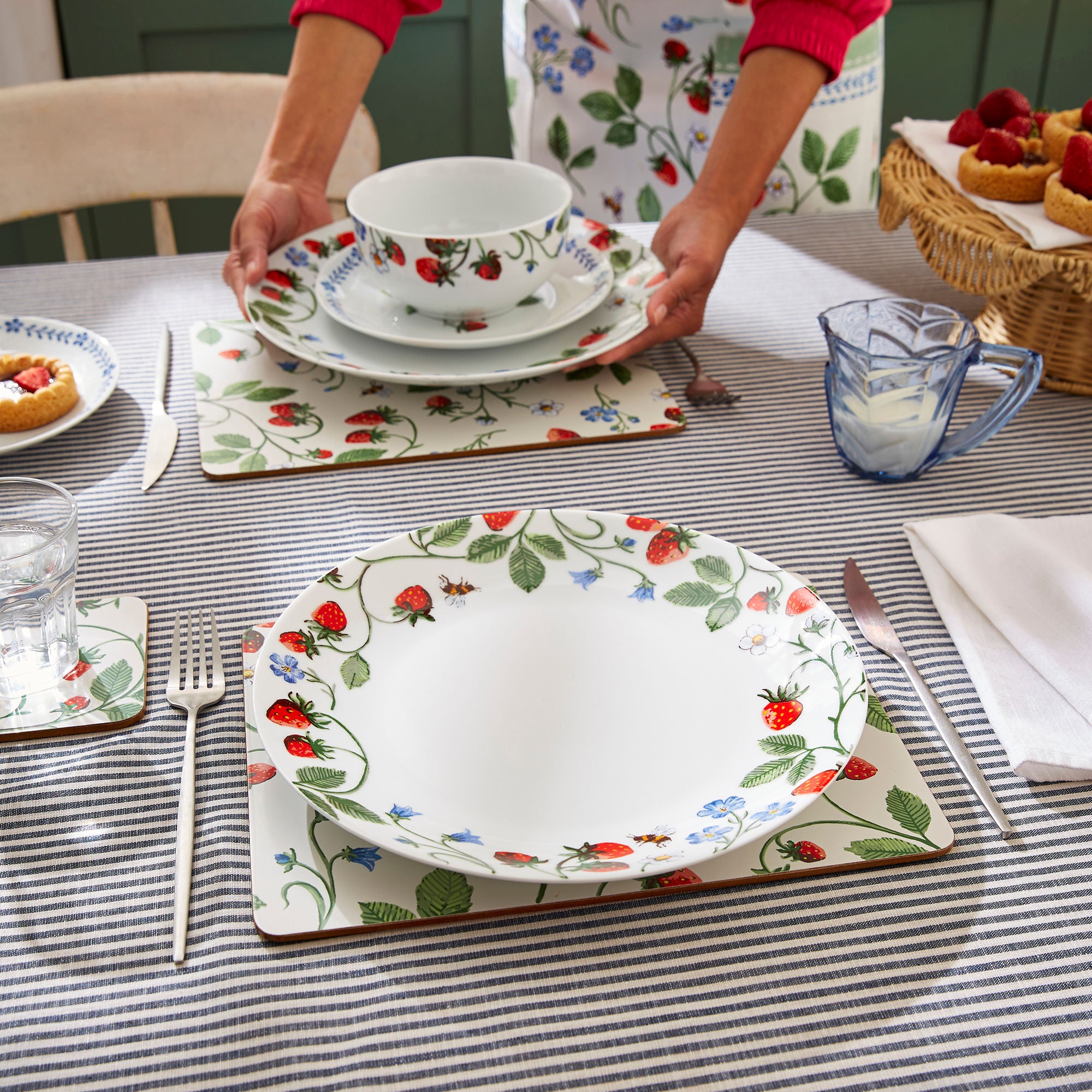 Strawberry Patch Porcelain Dinner Plate in Green - Plates - Ulster Weavers