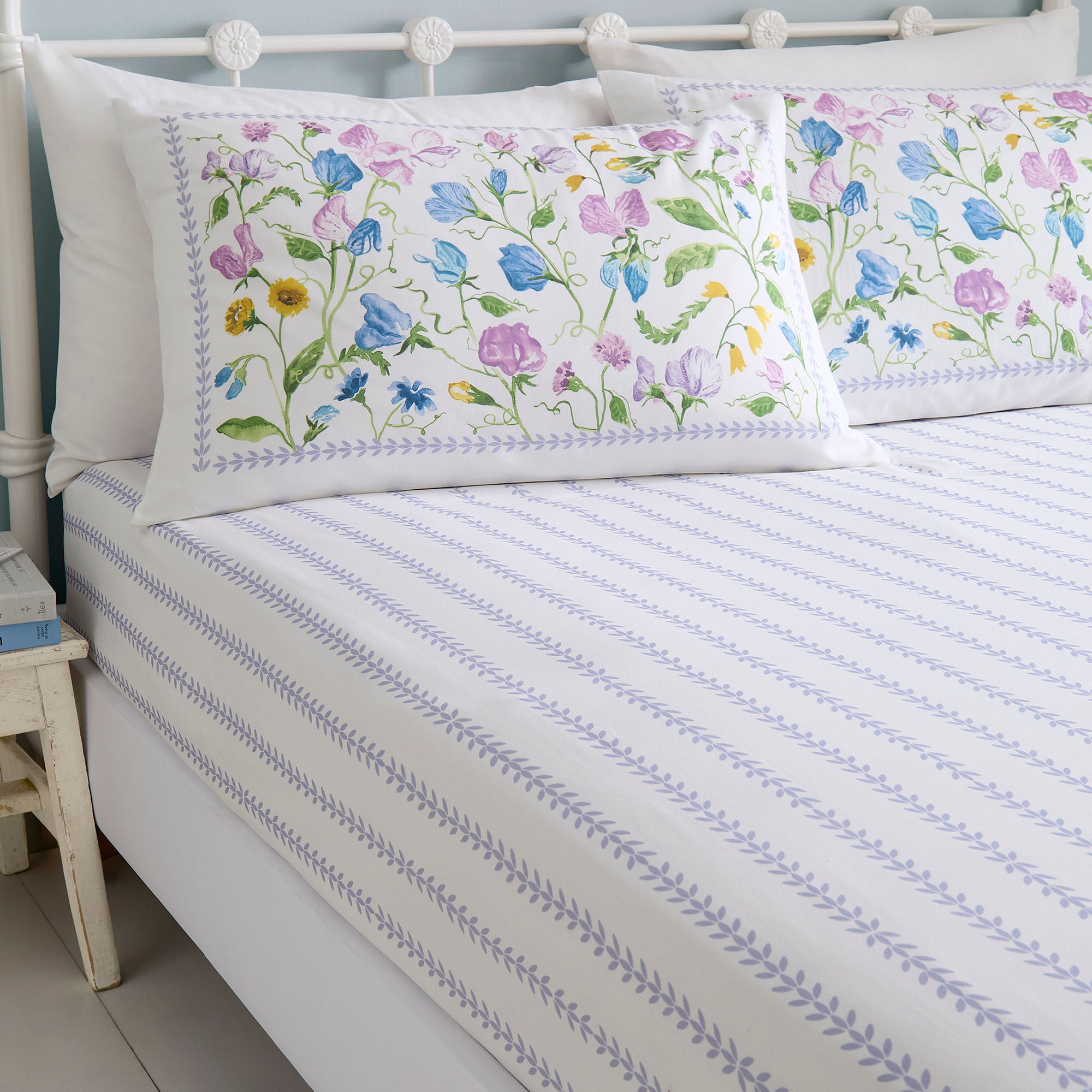 Sweetpea Floral 28cm Fitted Bed Sheet in Lilac - 28cm Fitted Bed Sheet - Dreams & Drapes