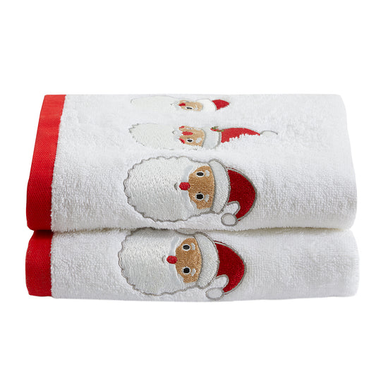 Santa Christmas Hand Towel 2 Pack in White 50 x 90cm