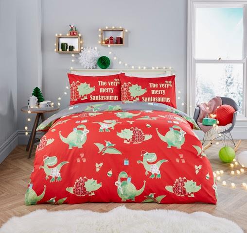 Santasaurus Christmas Duvet Cover Set in Red