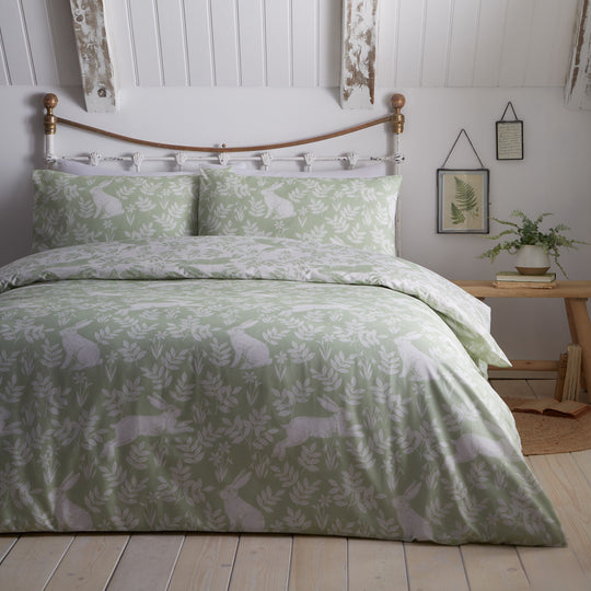 Spring Rabbits Duvet Cover Set in Green