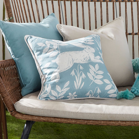 Spring Rabbit Outdoor Cushion in Duck Egg 43 x 43cm