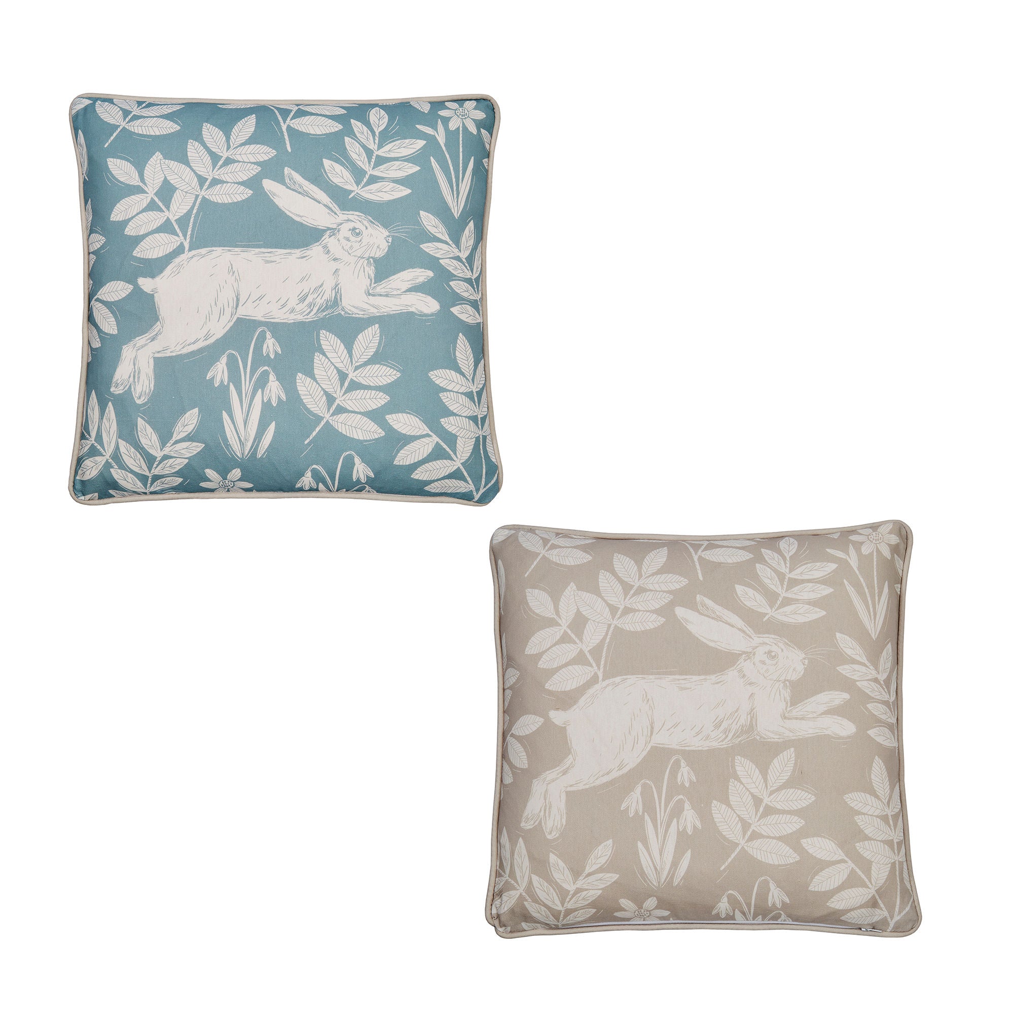 Spring Rabbit Outdoor Cushion by Dreams & Drapes Design in Duck Egg 43 x 43cm - Cushion - Dreams & Drapes Design