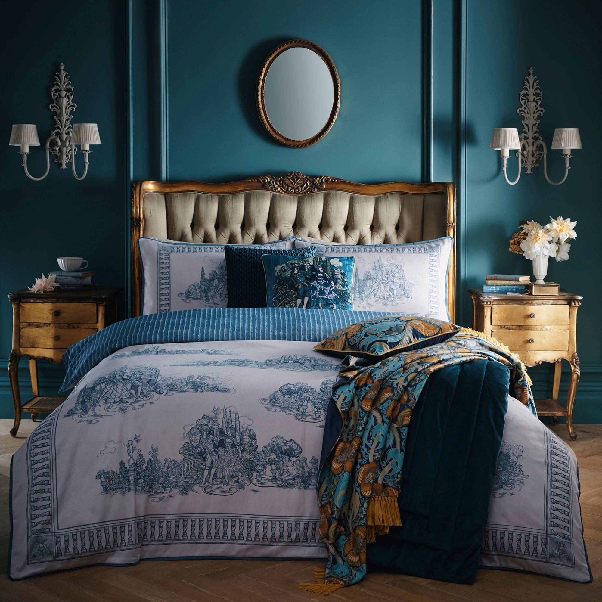 Tuscan Toile Cushion in Blue 43 x 43cm - Cushion - Laurence Llewelyn-Bowen