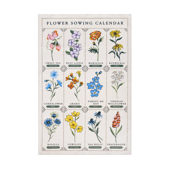 Time to Grow Flowers Cotton Tea Towel in Green