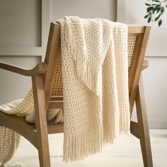 Textured Knit Throw in Natural 130 x 180cm