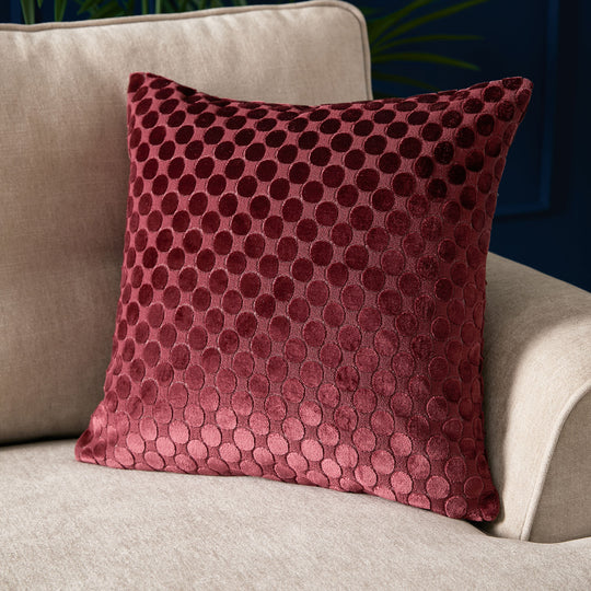 Velvet Spot Cushion in Burgundy 43 x 43cm