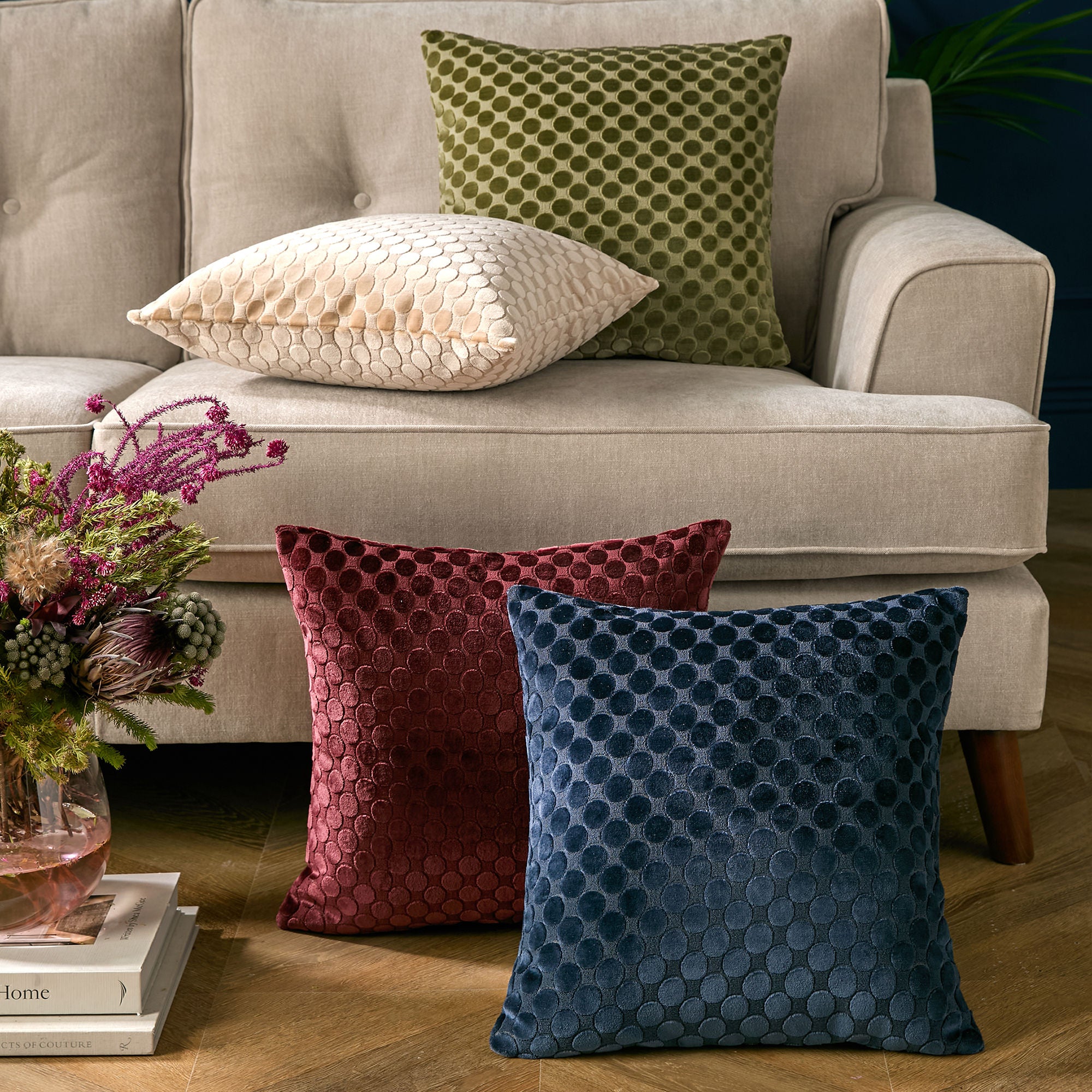 Velvet Spot Cushion in Green 43 x 43cm - Cushion - Soiree