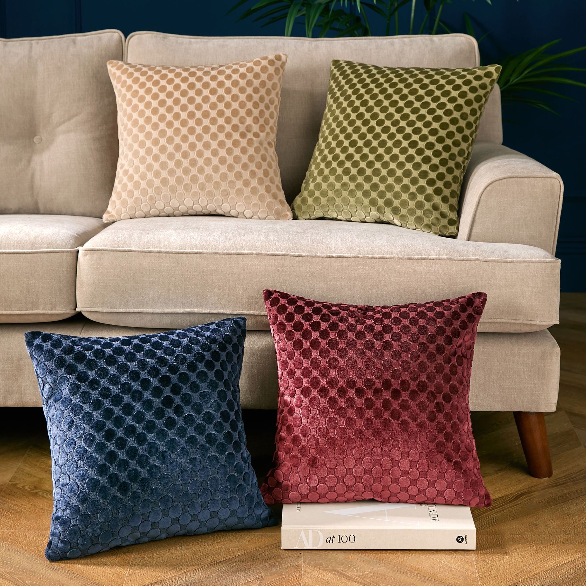 Velvet Spot Cushion in Navy 43 x 43cm - Cushion - Soiree