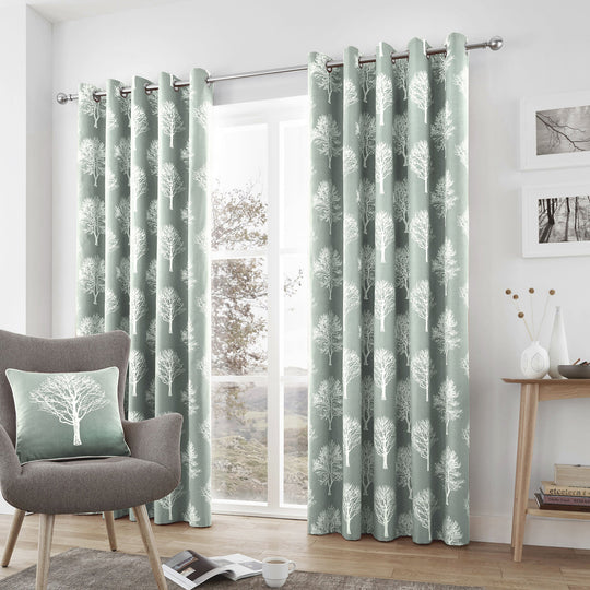 Woodland Trees Eyelet Curtains in Duck Egg