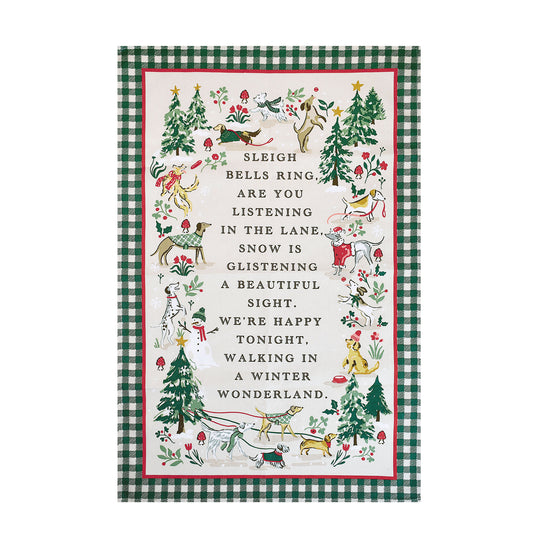 Winter Walkies Cotton Tea Towel in Beige