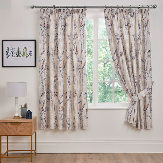 Wild Stems Pencil Pleat Curtains in Blue