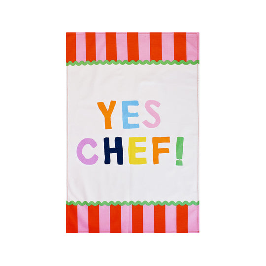Yes Chef Stripe Cotton Tea Towel in Multicolour