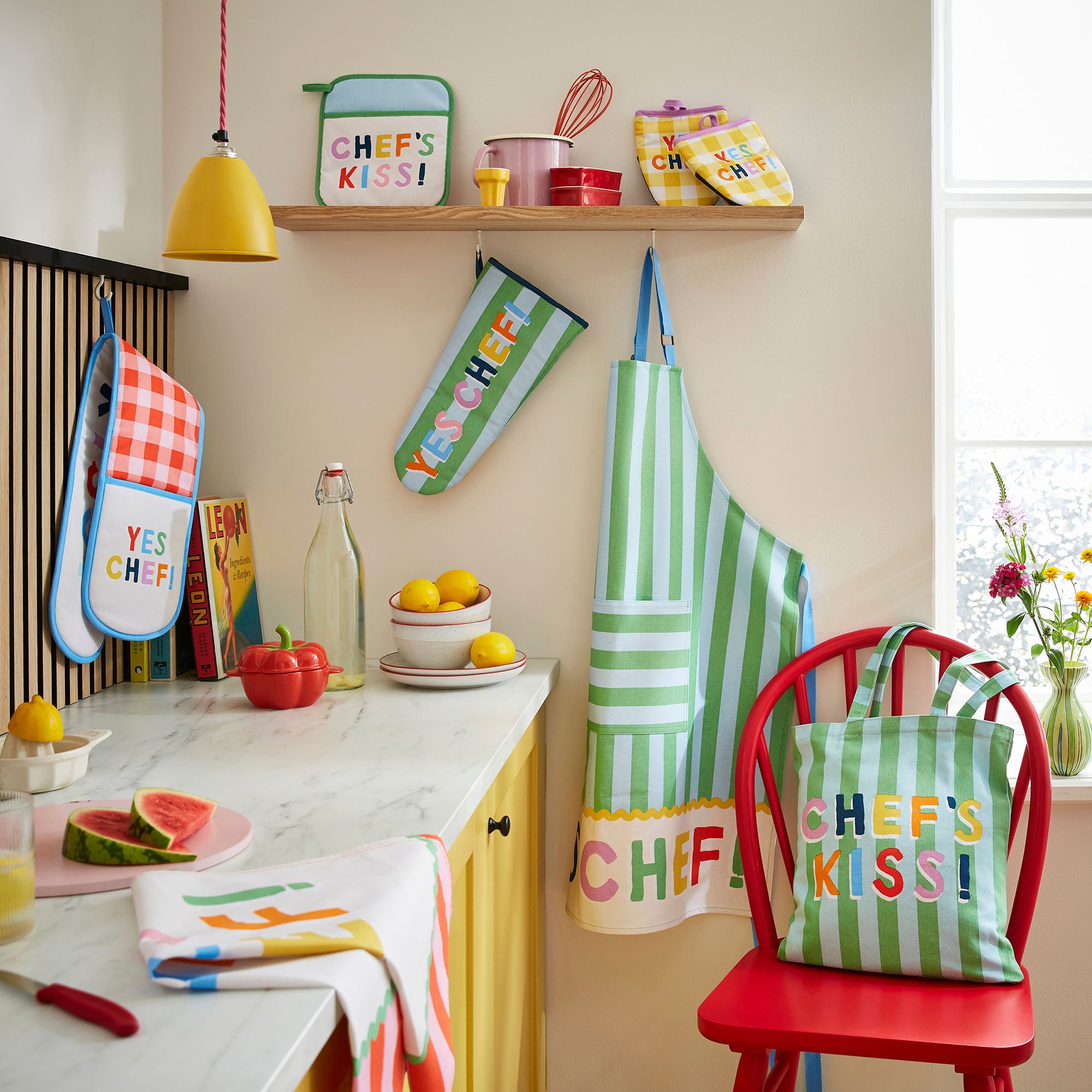 Yes Chef Stripe Cotton Tea Towel in Multicolour - Tea Towel - Ulster Weavers