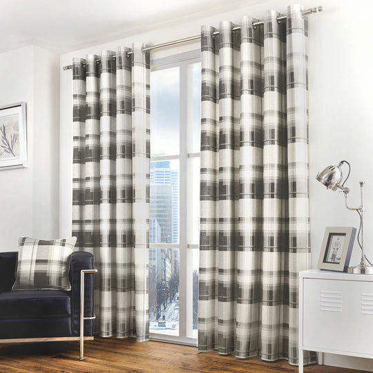 Balmoral Check Eyelet Curtains in Slate