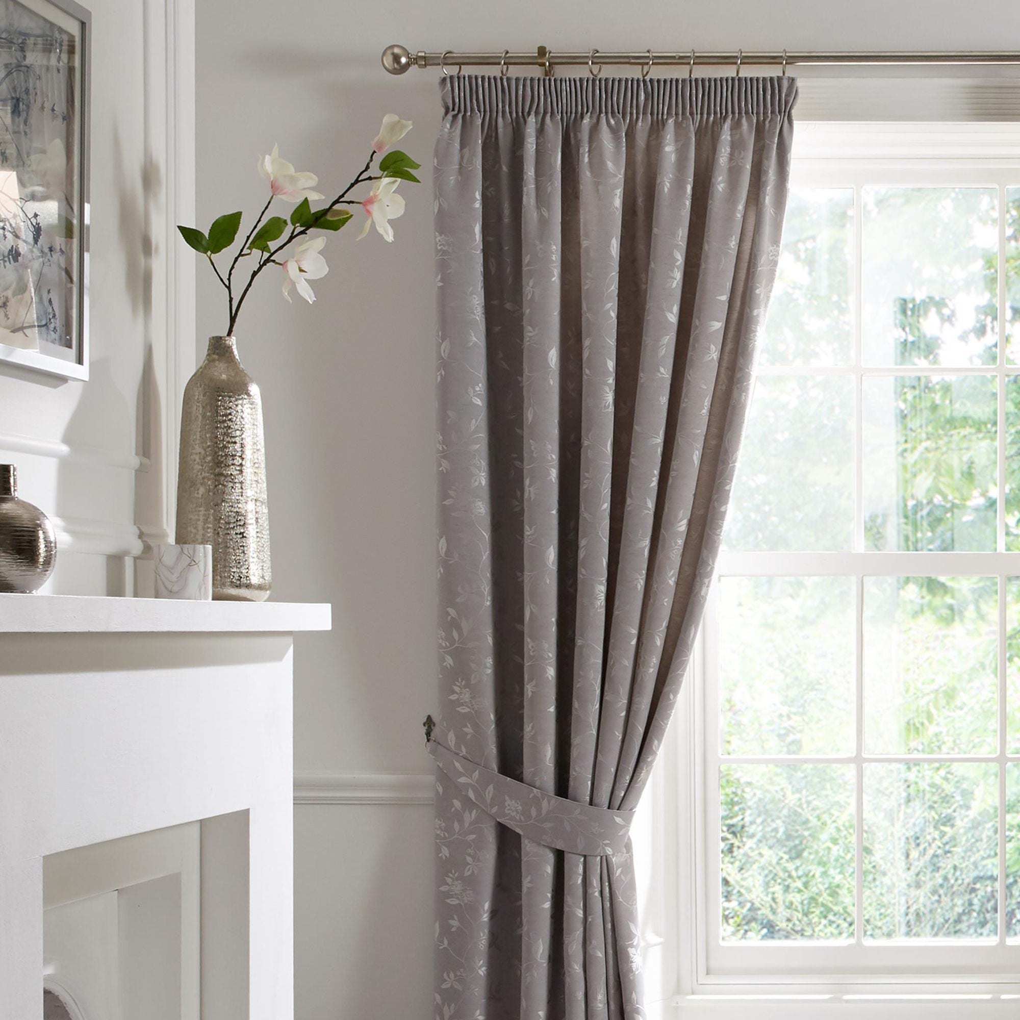 Bird Trail Pair Of Curtain Tiebacks by Curtina in Grey 26