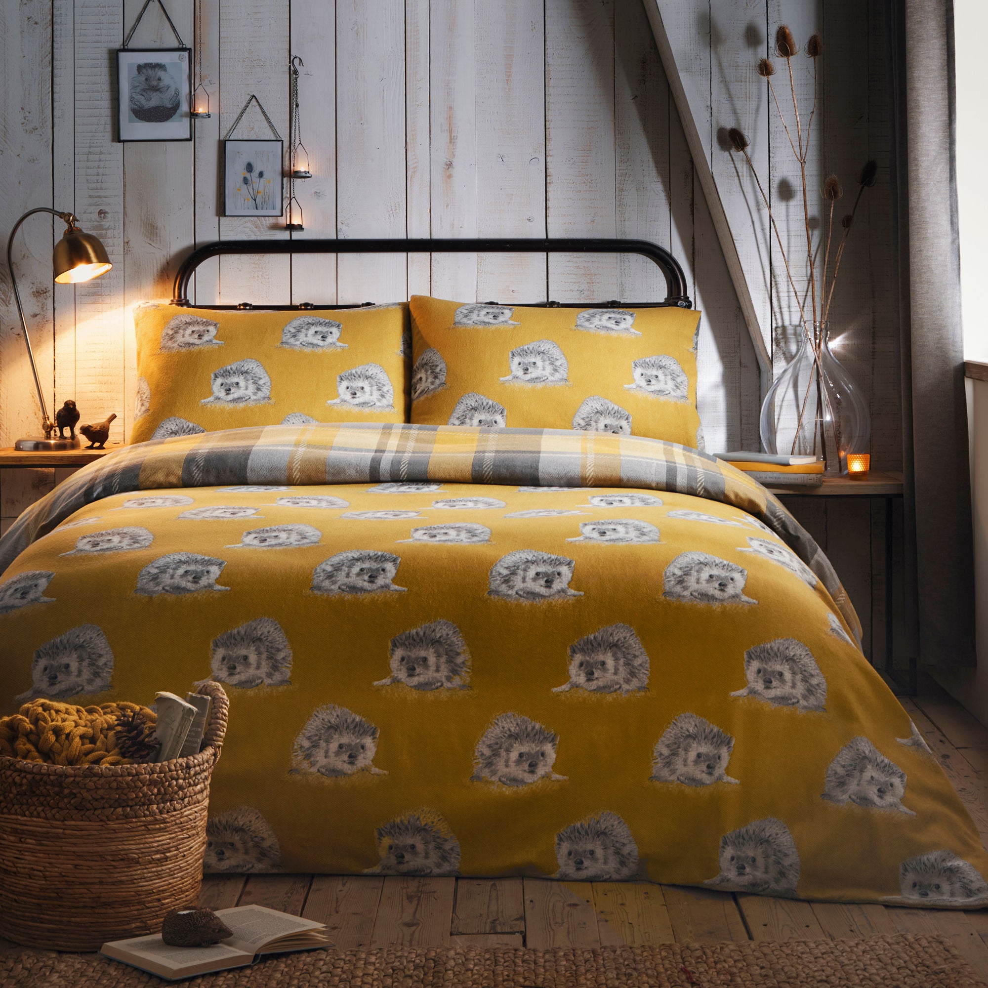 Colville Check Duvet Cover Set by Dreams & Drapes Lodge in Ochre - Duvet Cover Set - Dreams & Drapes Lodge