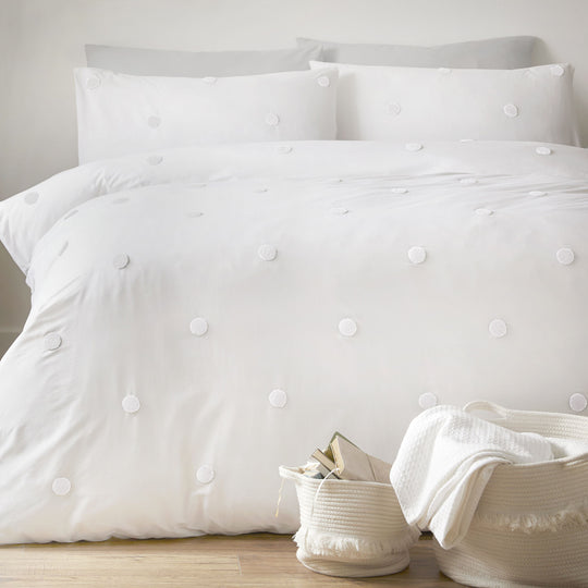 Dot Garden Duvet Cover Set in White with White Dots