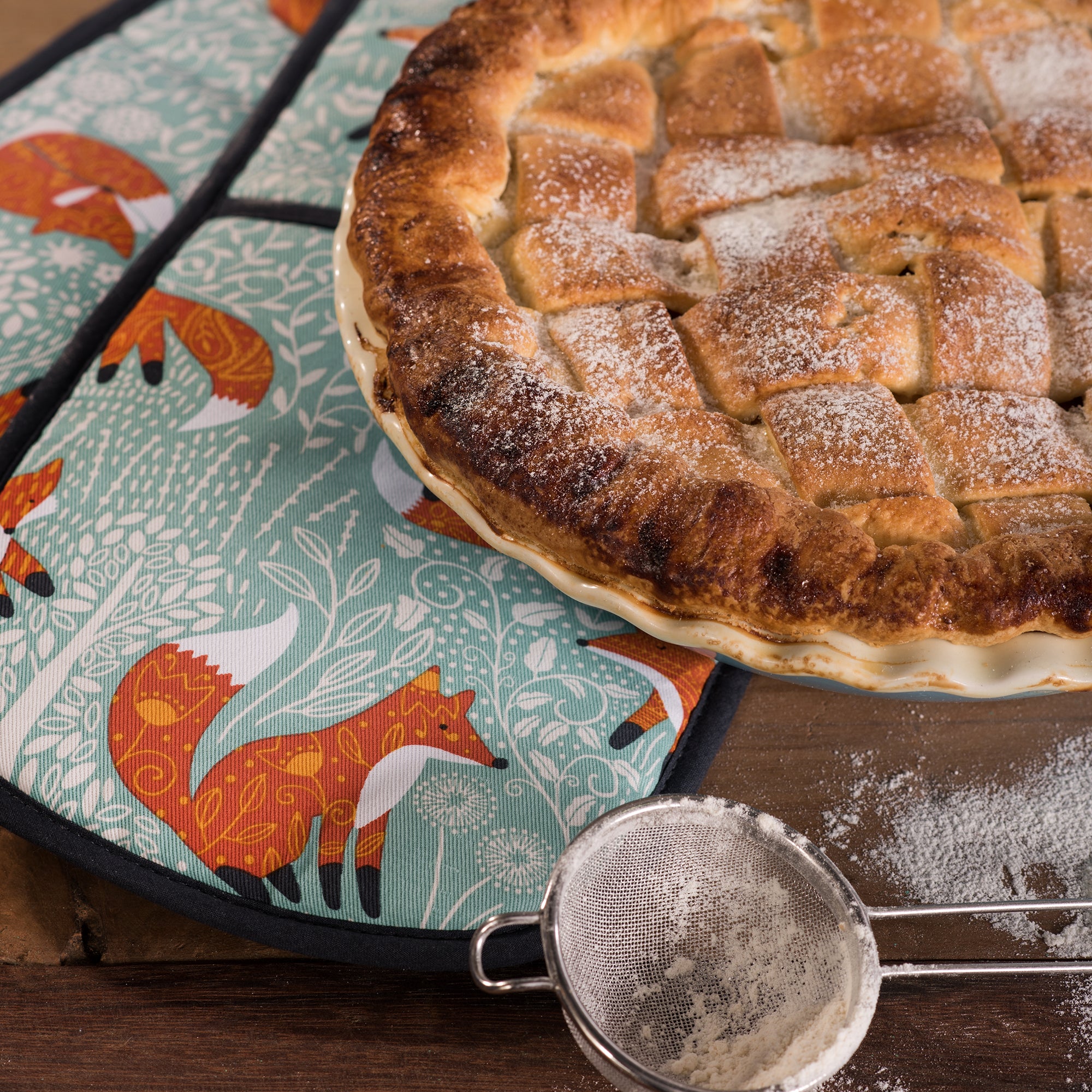 Ulster Weavers Double Oven Glove - Foraging Fox (100% Cotton Outer; 100% Polyester wadding; CE marked, Blue) - Double Oven Glove - Ulster Weavers