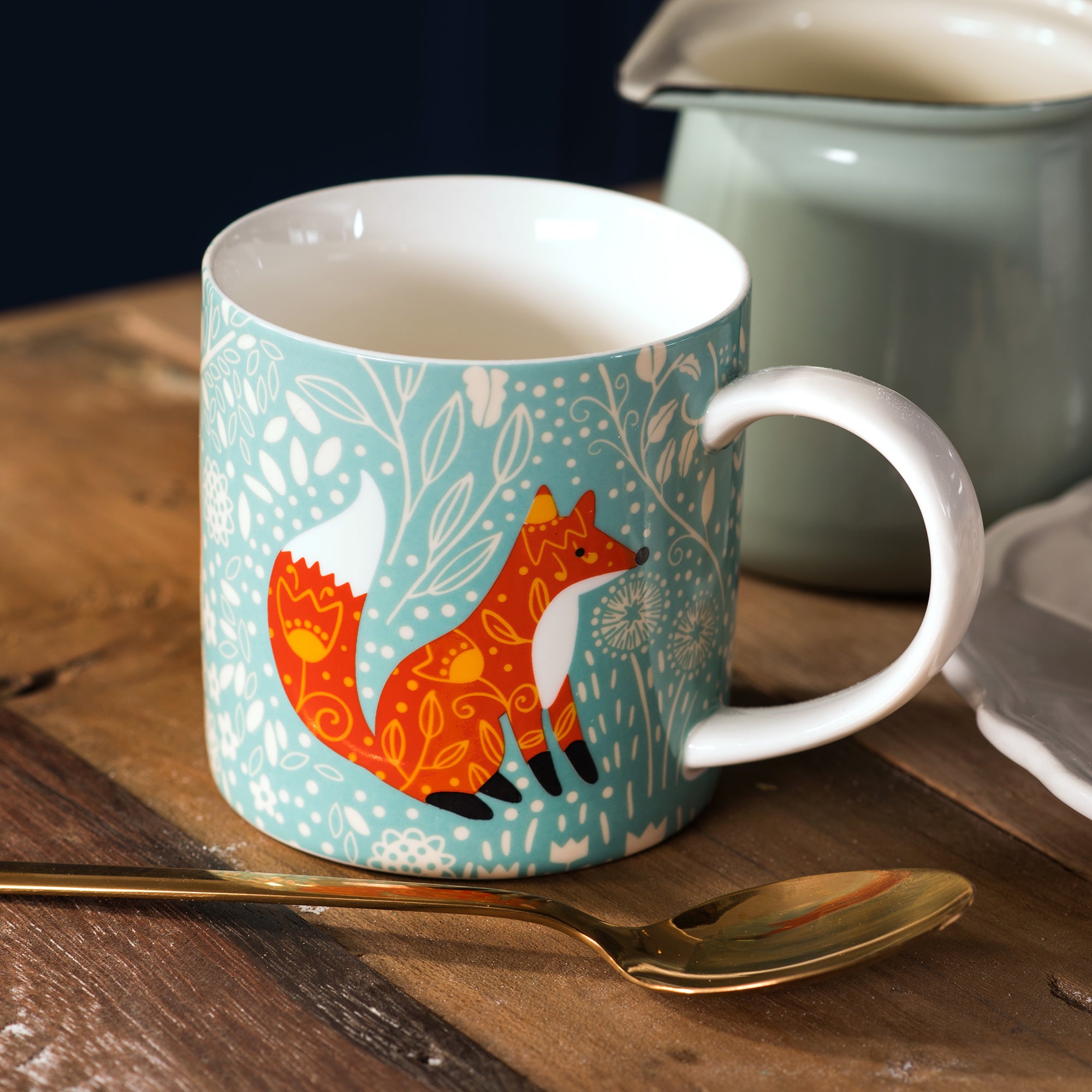 Ulster Weavers Mug - Foraging Fox (New Bone China, Blue, 250ml) - Mug - Ulster Weavers