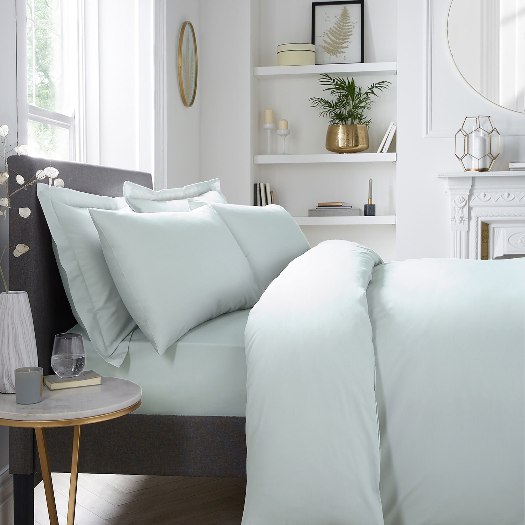 Plain Dyed Pair of Housewife Pillowcases by Serene in Green 50 x 75cm - Pair of Housewife Pillowcases - Serene